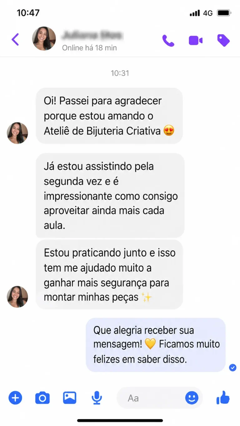 Relato de aluna do M&eacute;todo Bijuterias na Pr&aacute;tica