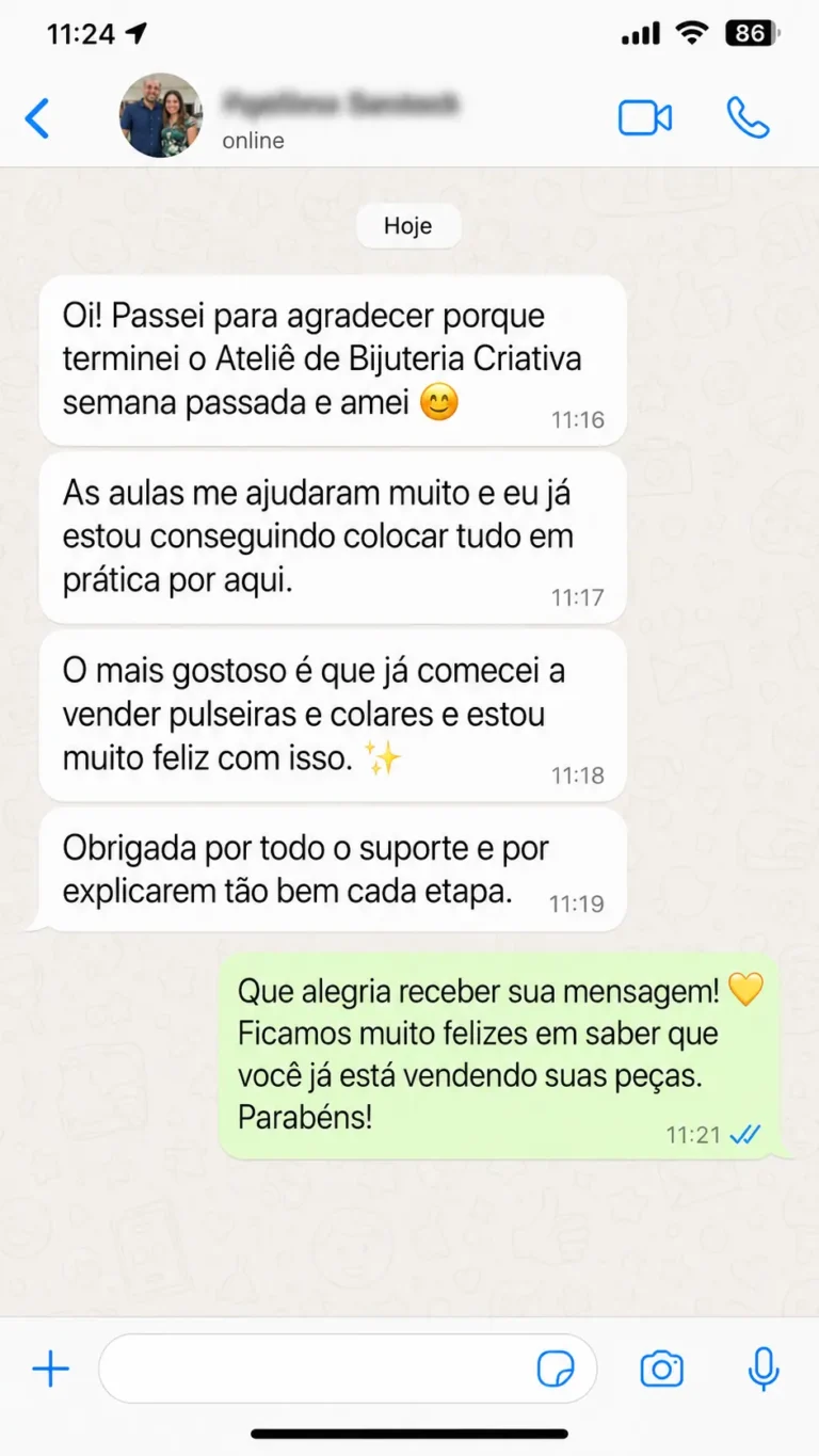 Depoimento de aluna do M&eacute;todo Bijuterias na Pr&aacute;tica
